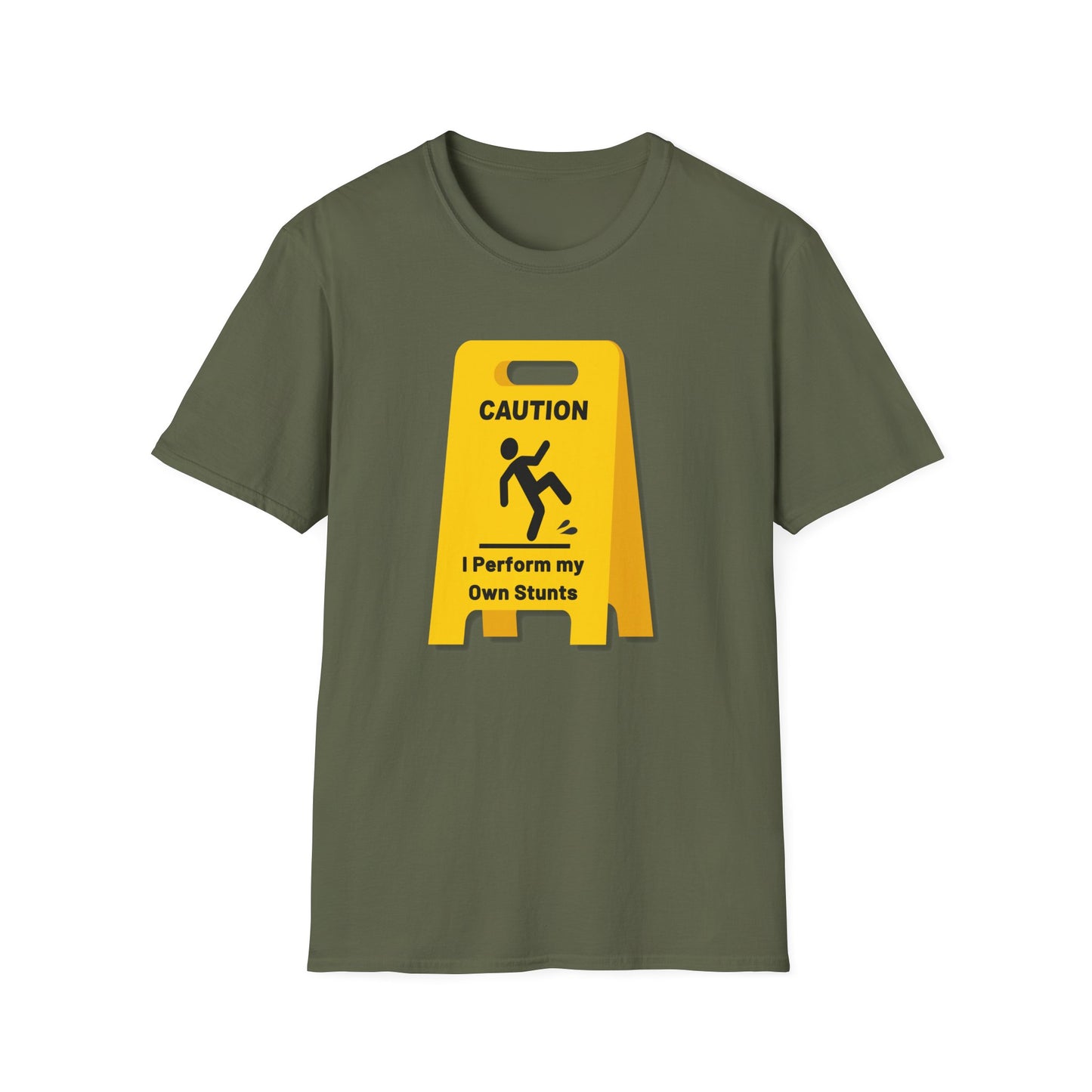 Caution I Perform All My Own Stunts Funny Falling Tee (Version 2)