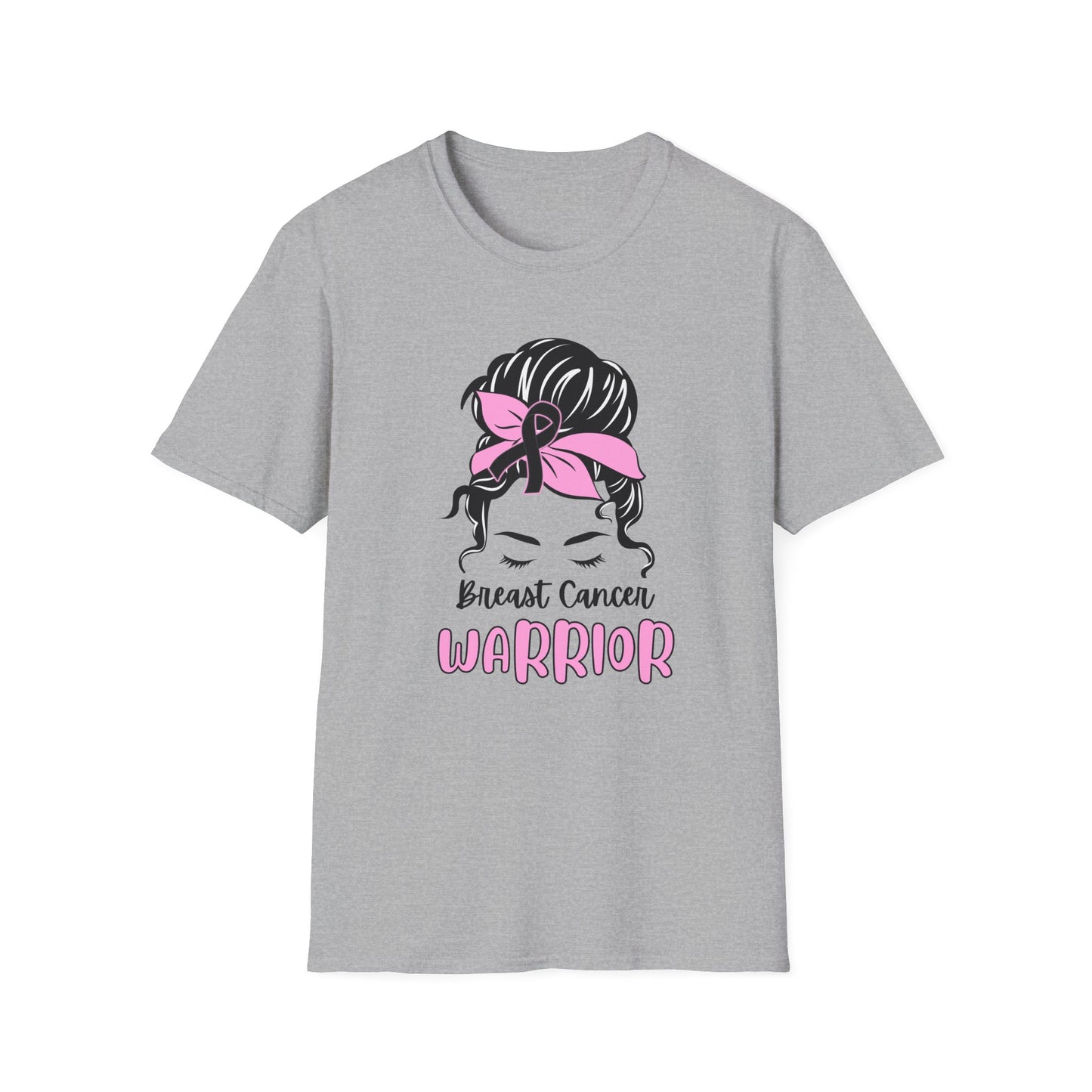 Breast Cancer Warrior – Messy Bun Awareness Ribbon Tee