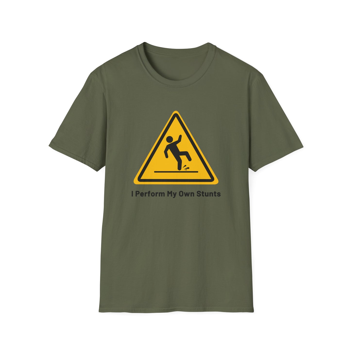 Caution I Perform All My Own Stunts Funny Falling Tee (Version 1)