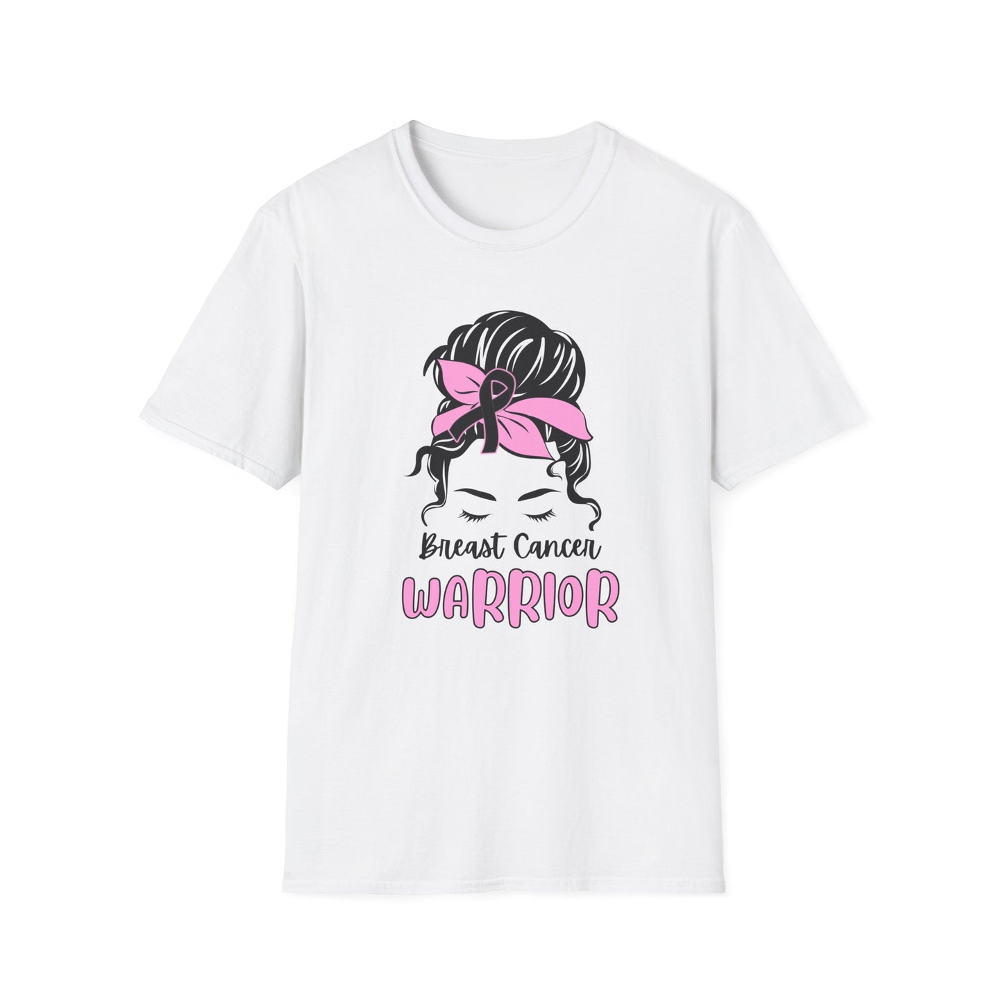 Breast Cancer Warrior – Messy Bun Awareness Ribbon Tee