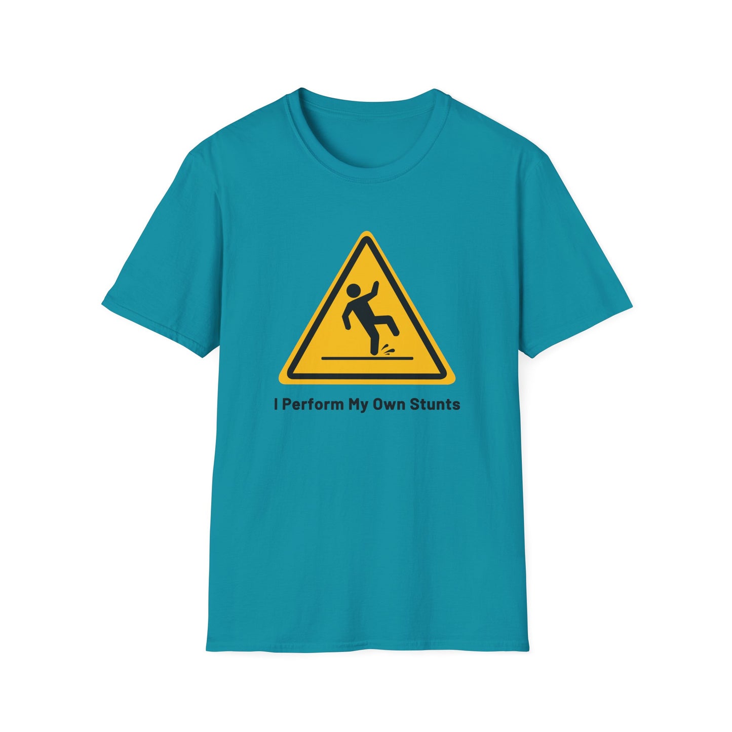 Caution I Perform All My Own Stunts Funny Falling Tee (Version 1)