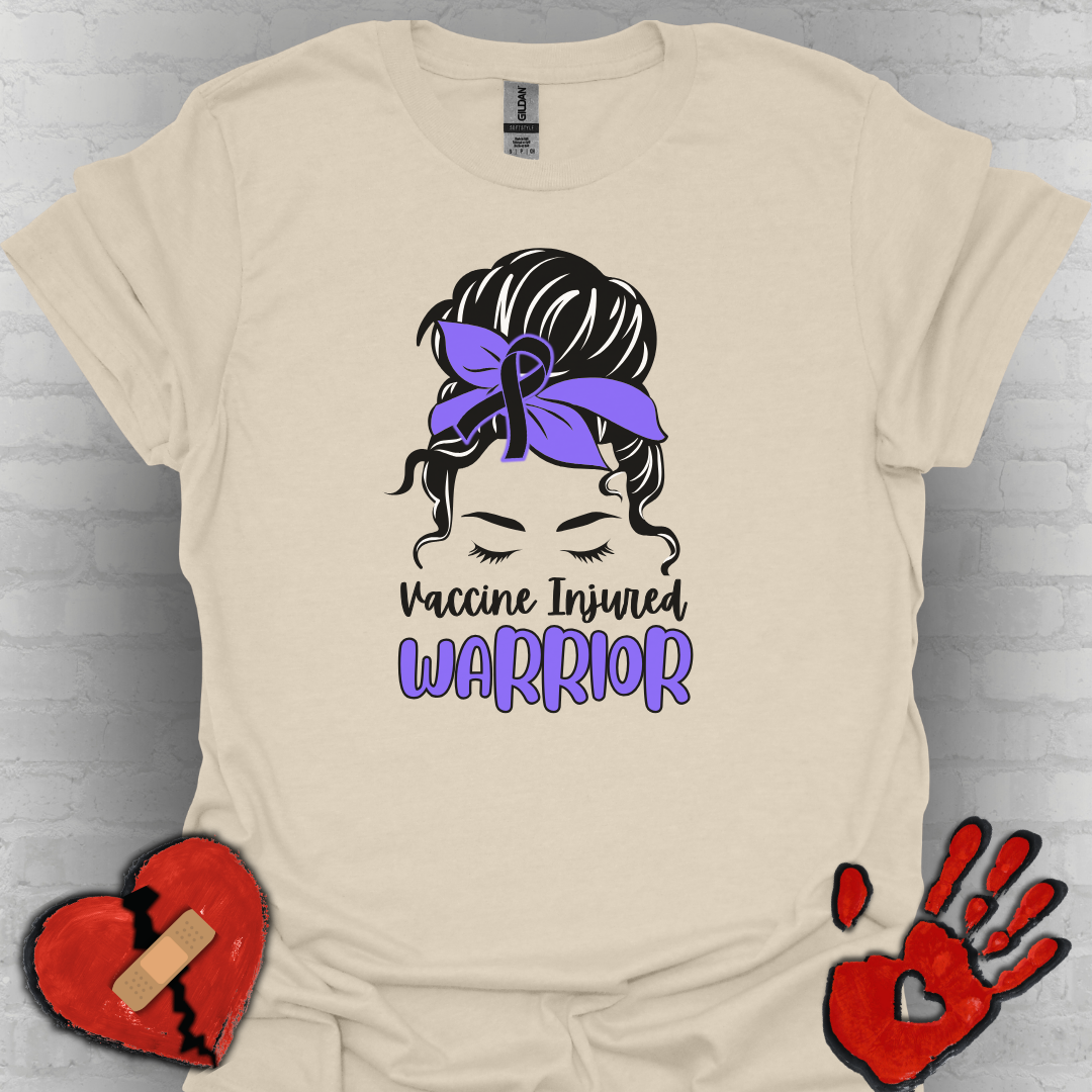 Vaccine Injured Warrior – Messy Bun Awareness Ribbon Tee