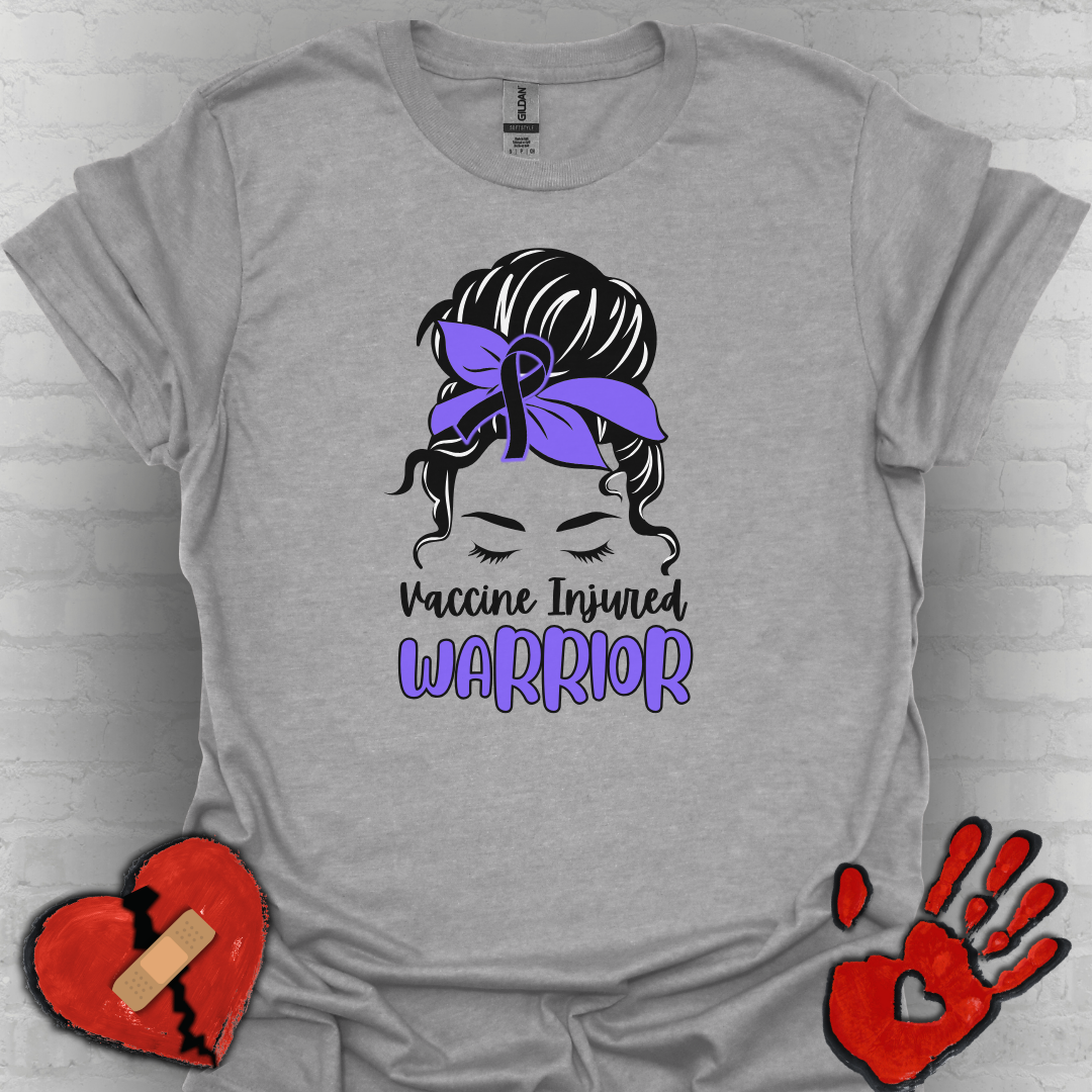 Vaccine Injured Warrior – Messy Bun Awareness Ribbon Tee