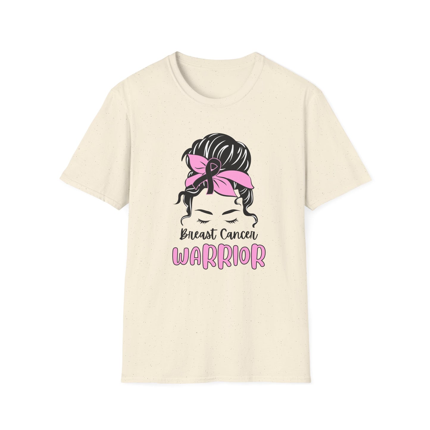 Breast Cancer Warrior – Messy Bun Awareness Ribbon Tee