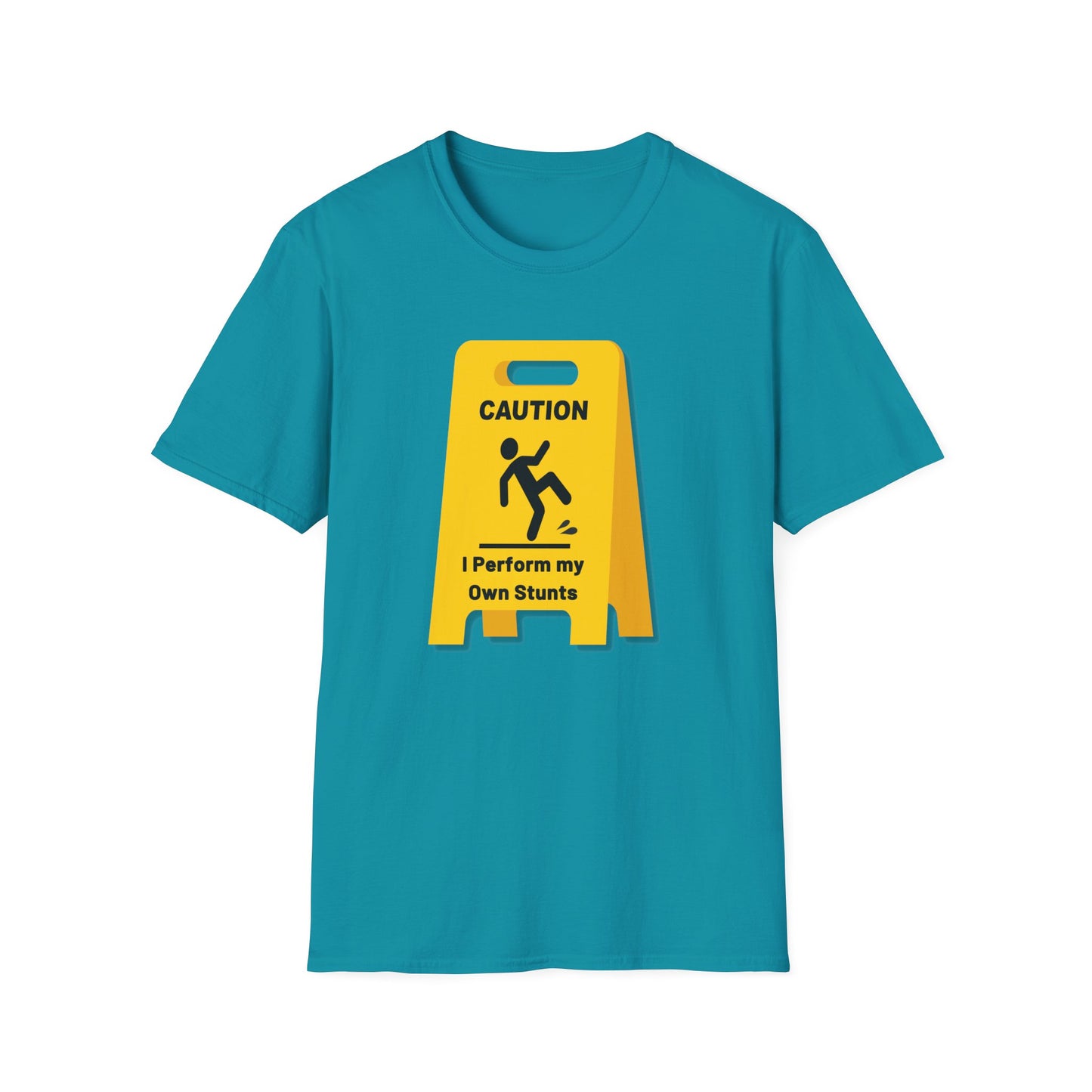 Caution I Perform All My Own Stunts Funny Falling Tee (Version 2)