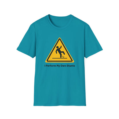 Caution I Perform All My Own Stunts Funny Falling Tee (Version 1)