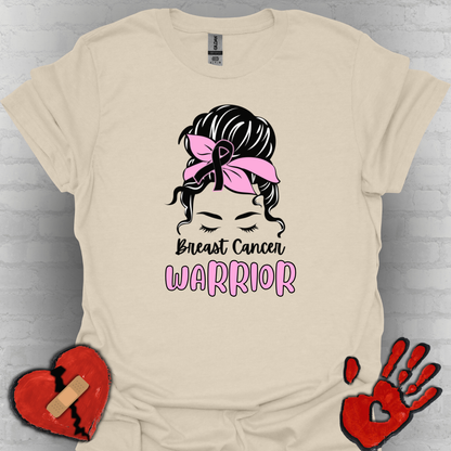 Breast Cancer Warrior – Messy Bun Awareness Ribbon Tee