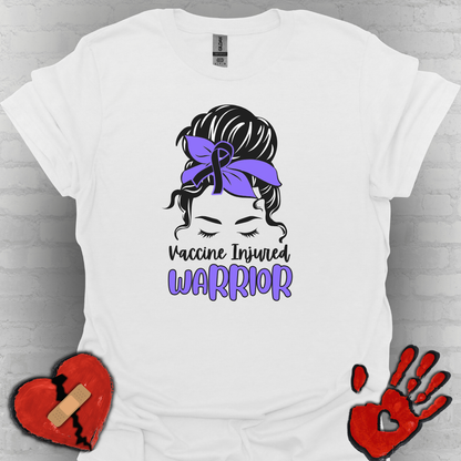Vaccine Injured Warrior – Messy Bun Awareness Ribbon Tee