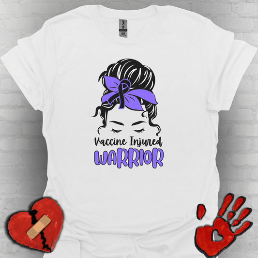 Vaccine Injured Warrior – Messy Bun Awareness Ribbon Tee