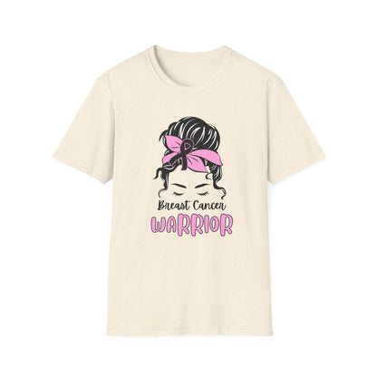Breast Cancer Warrior – Messy Bun Awareness Ribbon Tee